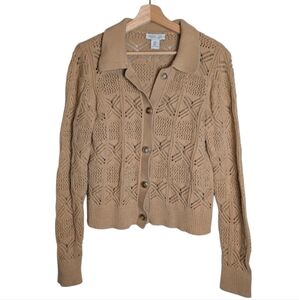 Rachel Zoe Button up Crochet Knit Cardigan in Tan size Medium Y2K Cottagecore